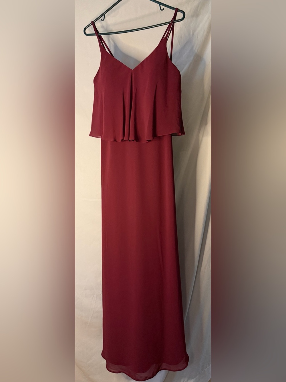 Azazie Burgundy Layered Chiffon Maxi Dress